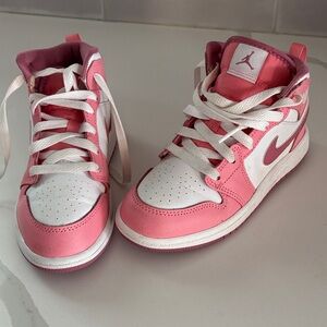 Nike  Jordan Kids Pink and White High-Top Sneakers